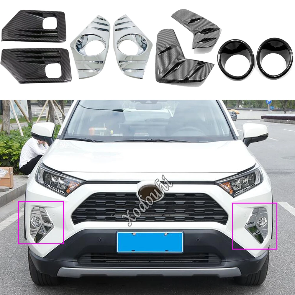 For Toyota RAV4 2019 2020 2021 2022 2023 Sticker Styling Front Fog Light Lamp Detector Frame Cover Trim Parts Eyebrow Hoods 2PCs