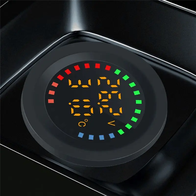 ASMA-12-24V Car Round Color Screen Temperature Voltmeter Auto Voltage Test Dual Display Digital Measurement For Motorcycle RV