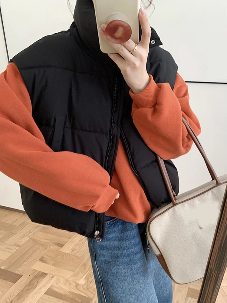 

Винтажный теплый пышный жилет, женский зимний свободный уличный хлопковый жилет без рукавов, парки, корейский повседневный ретро женский однотонный жилет, топы