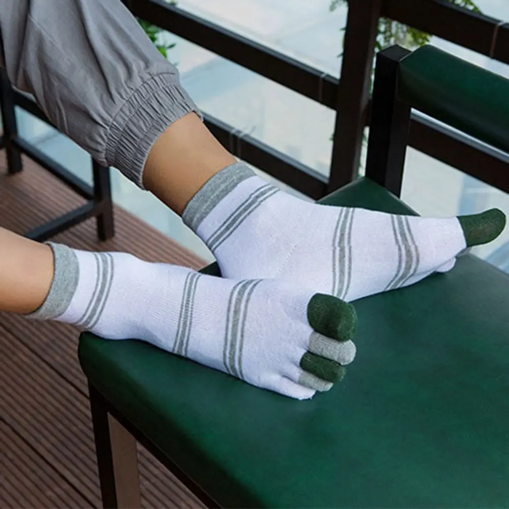 Casual Soft Middle Tube For Men Five Toe Striped Crew Socks Five Finger Socks Male Hosiery Toe Socks