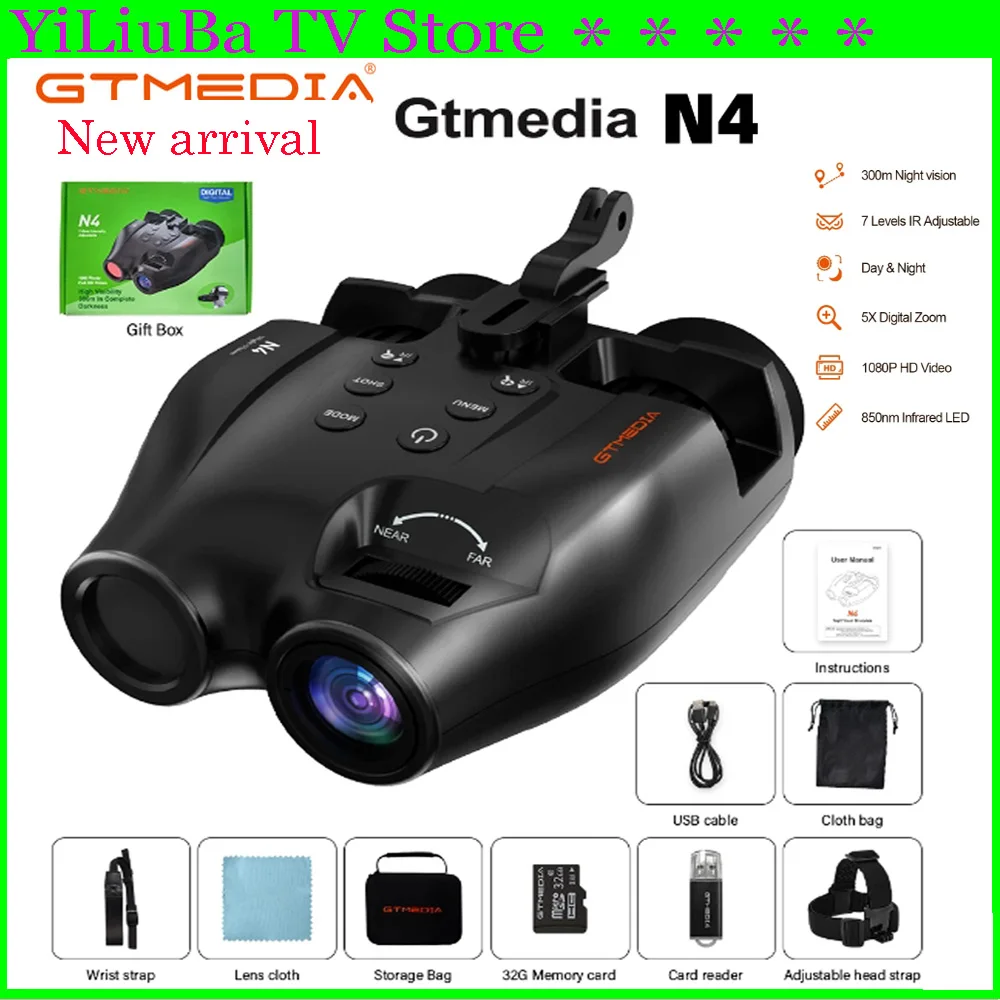 

[Genuine]2024 Newest GTMEDIA N4 Night Vision Binoculars 300M 5X Optical Full Dark 850nm Infrared LED 1080P Video IPX6 Waterproof