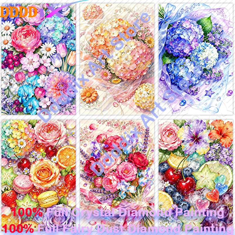 Fruit Roll Up - 花と果物新着100%フェアリーダストダイヤモンドペインティングキットフル刺繍スクエアクリスタル壁装飾絵画（家庭用）