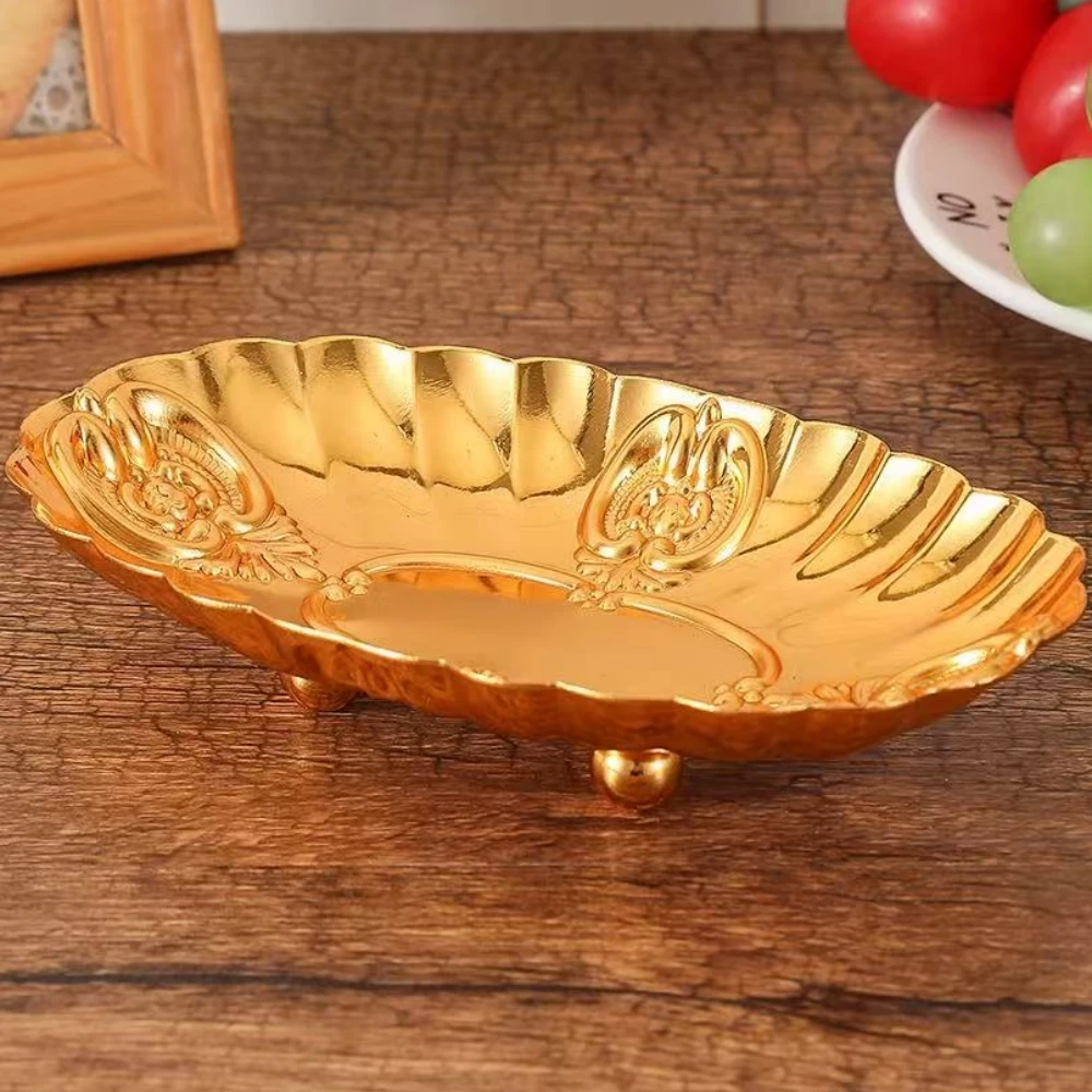 

European Fruit Plate,Golden Alloy Exquisite Luxury Shell Shape Tray,Food Snack Candy Disc,Wedding Cake Disc Desktop Decoration