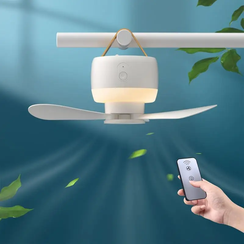 

5000mAh Silent 3 Leaves USB Powered Ceiling Canopy Fan with Remote Control LED lights 3 Speed Hanging Fan for Camping Bed Tent