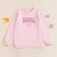 Citgeett Autumn Family Matching Kids Girls Sweatshirt Long Sleeve Letter Bow Print Pullover Mom Pink Fall Clothes 6