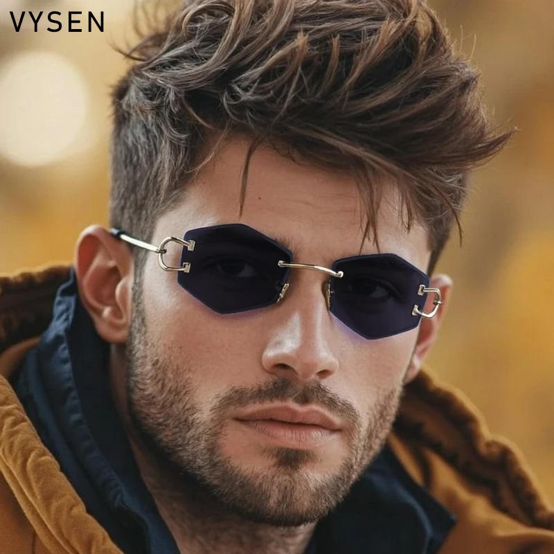 

Rimless Small Metal Frame Polygon Sunglasses Men 2025 Luxury Brand Vintage Punk Hexagon Sun Glasses Outdoor Shades Eyewear UV400