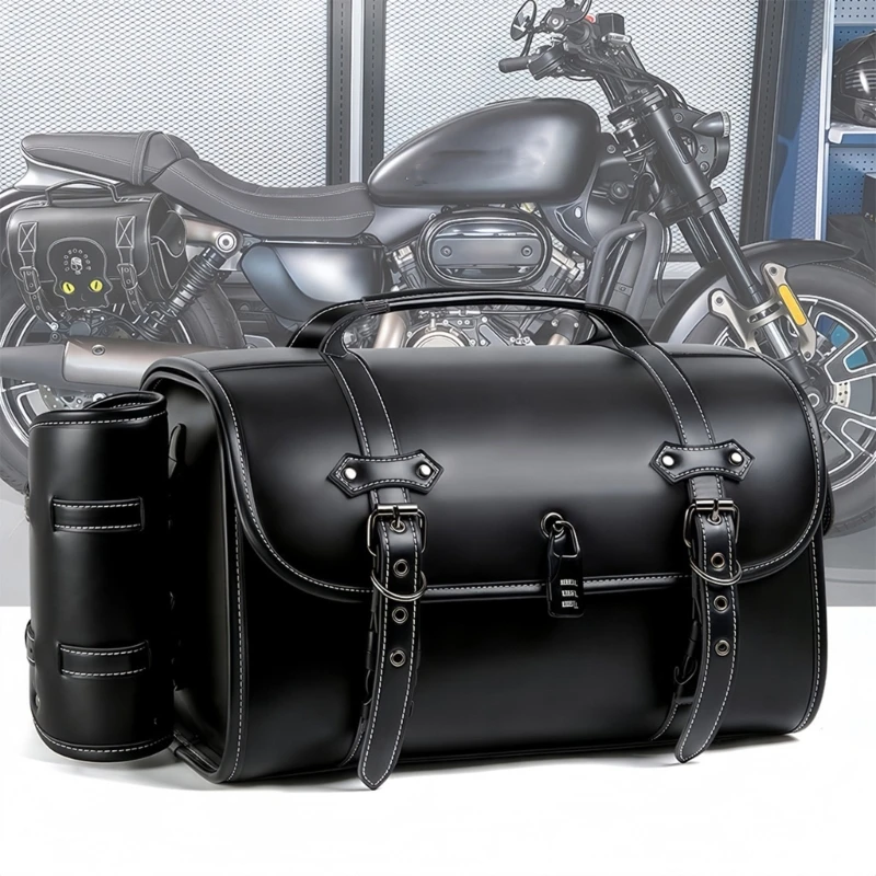 

0XXD Motorcycle Back Bags Waterproof Tail Bag Rear Bag PU Leather Storage Bag Cycling Helmets Bag