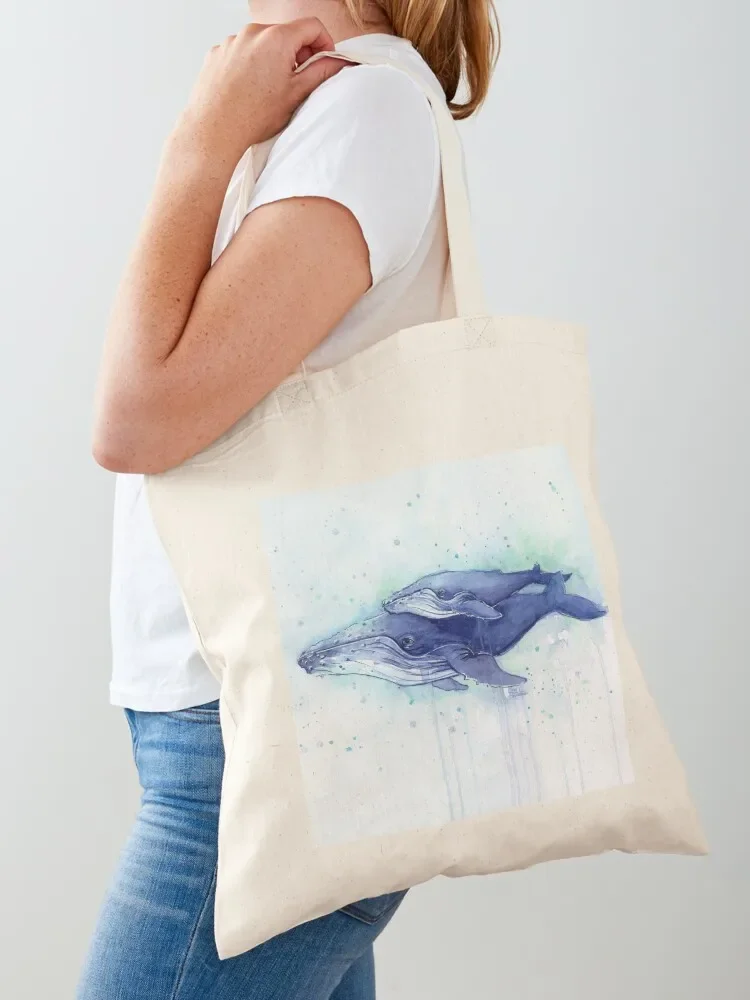 Humpback Whale Mom and Baby Painting Tote Bag women bag canvas tote bag