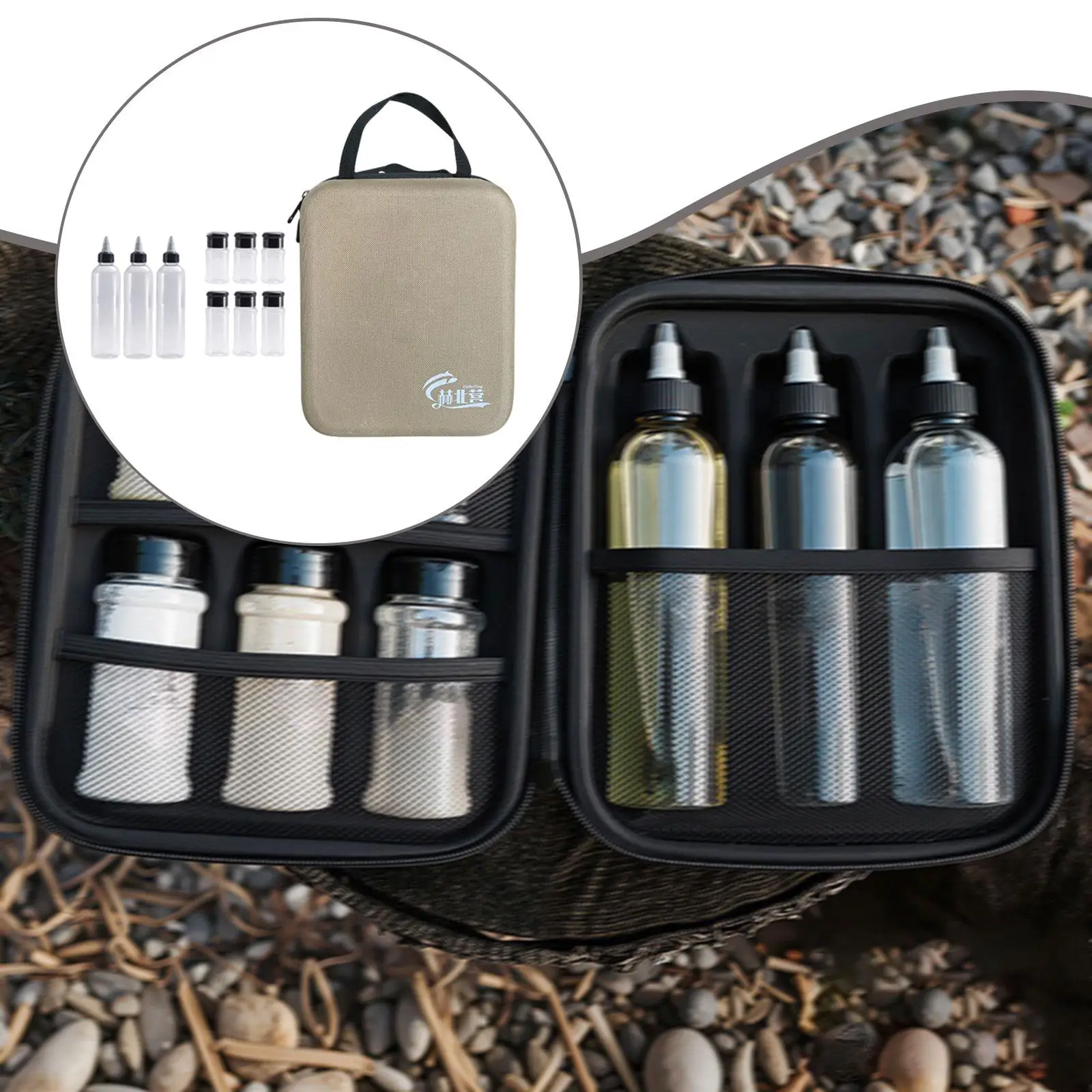 

11x Camping Spice Jars Kit 6 Powder and 3 Liquid Containers with Carrying Case Spice Containers Premium Portable for Outdoor