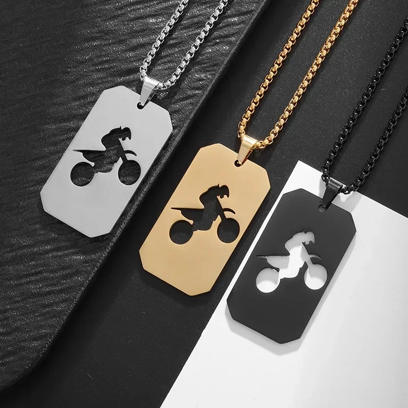 Creative Stainless Steel Carving Extreme Motorcycle Hollow Silhouette Pendant Necklace Men's Motorcycle Sports Lucky Jewelry