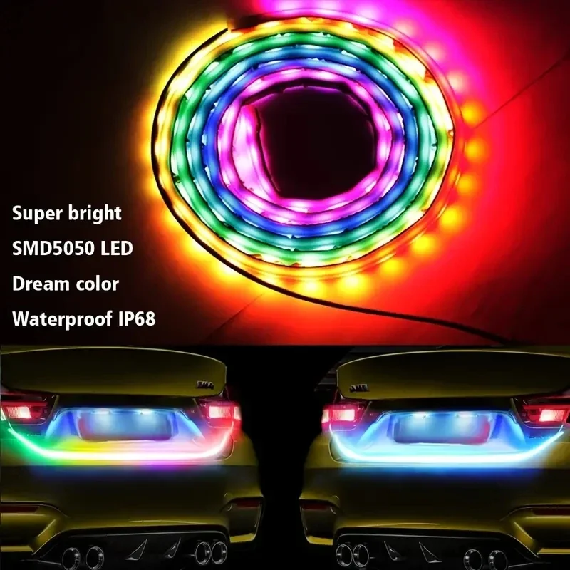 Luz trasera de coche, señal de advertencia inversa, ancho Flexible de goma, tiras LED universales, Lámpara decorativa ambiental colorida dinámica