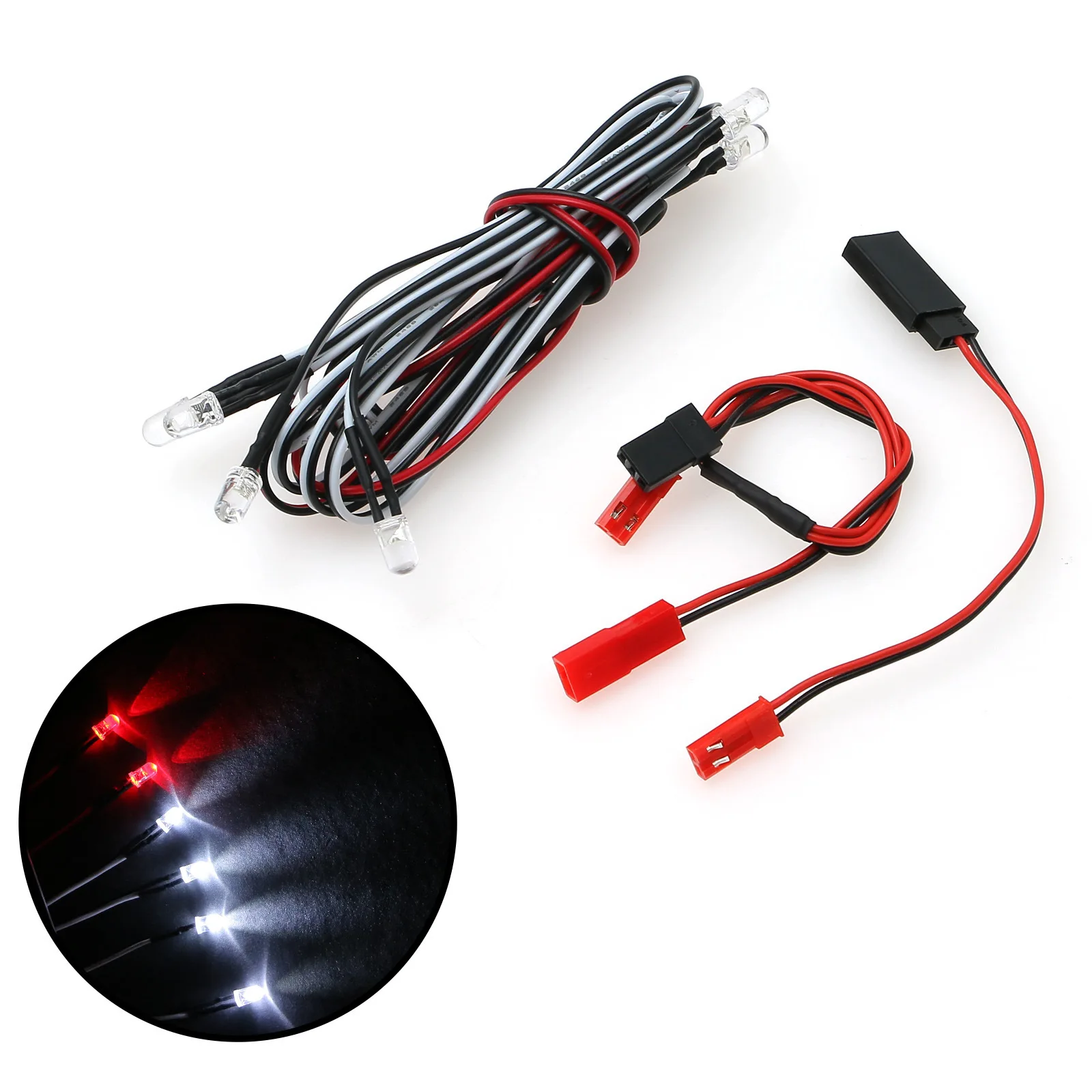 5mm 6 LED Light Kit 4 White and 2 Red 5mm with Conversion Cable for 1/10 1/8 Axial SCX10 Traxxas TRX4 D90 HSP HPI RC Car