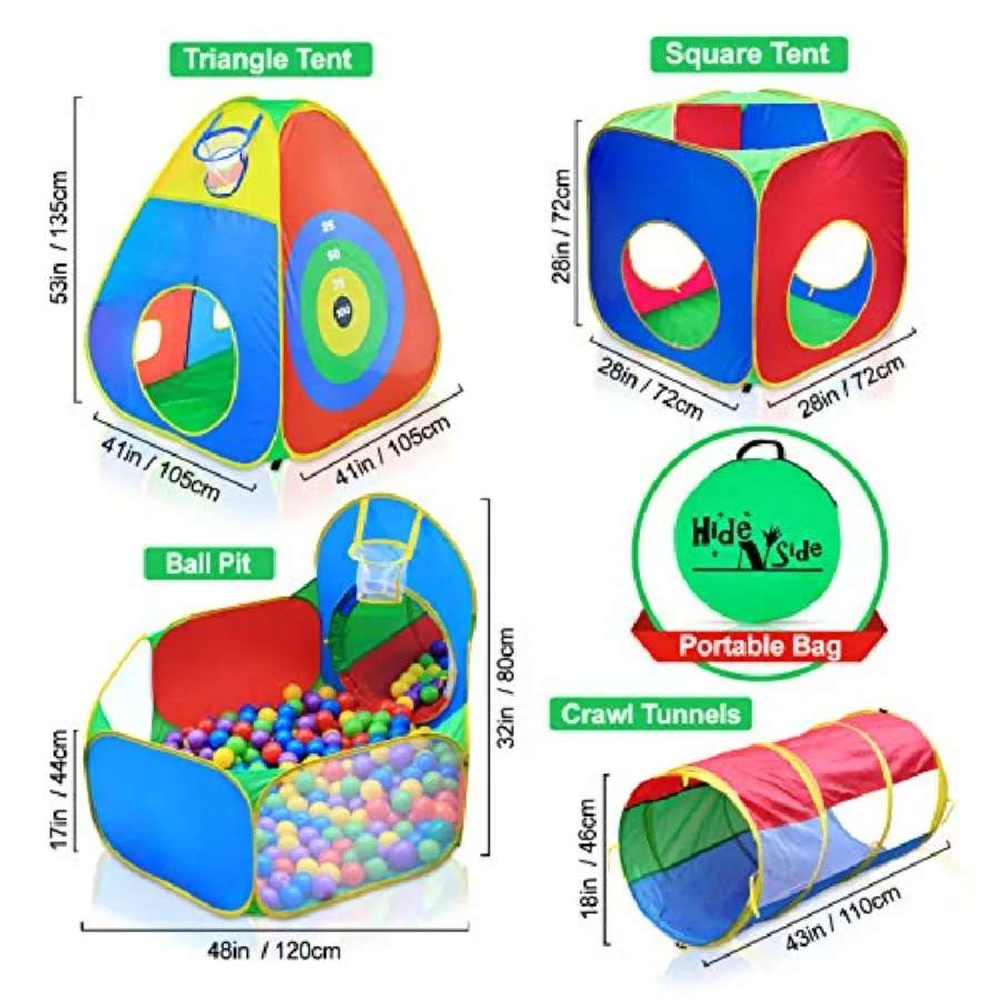 5pc Kids Ball Pit Tents and Tunnels, Toddler Jungle Gym Play Tent with Play Crawl Tunnel Toy, for Boys Babies Infants Children,