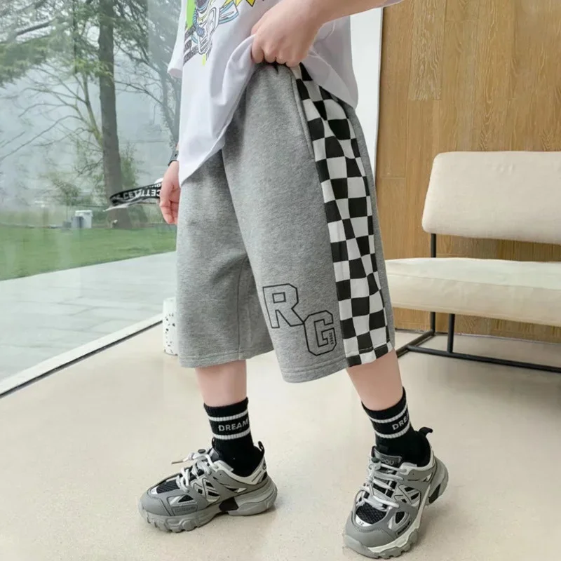 Fried Street Boy's Middle Pants Middle-aged Children's Sports Casual Shorts Summer Thin Thin Loose Children's Cropped Pants Tide