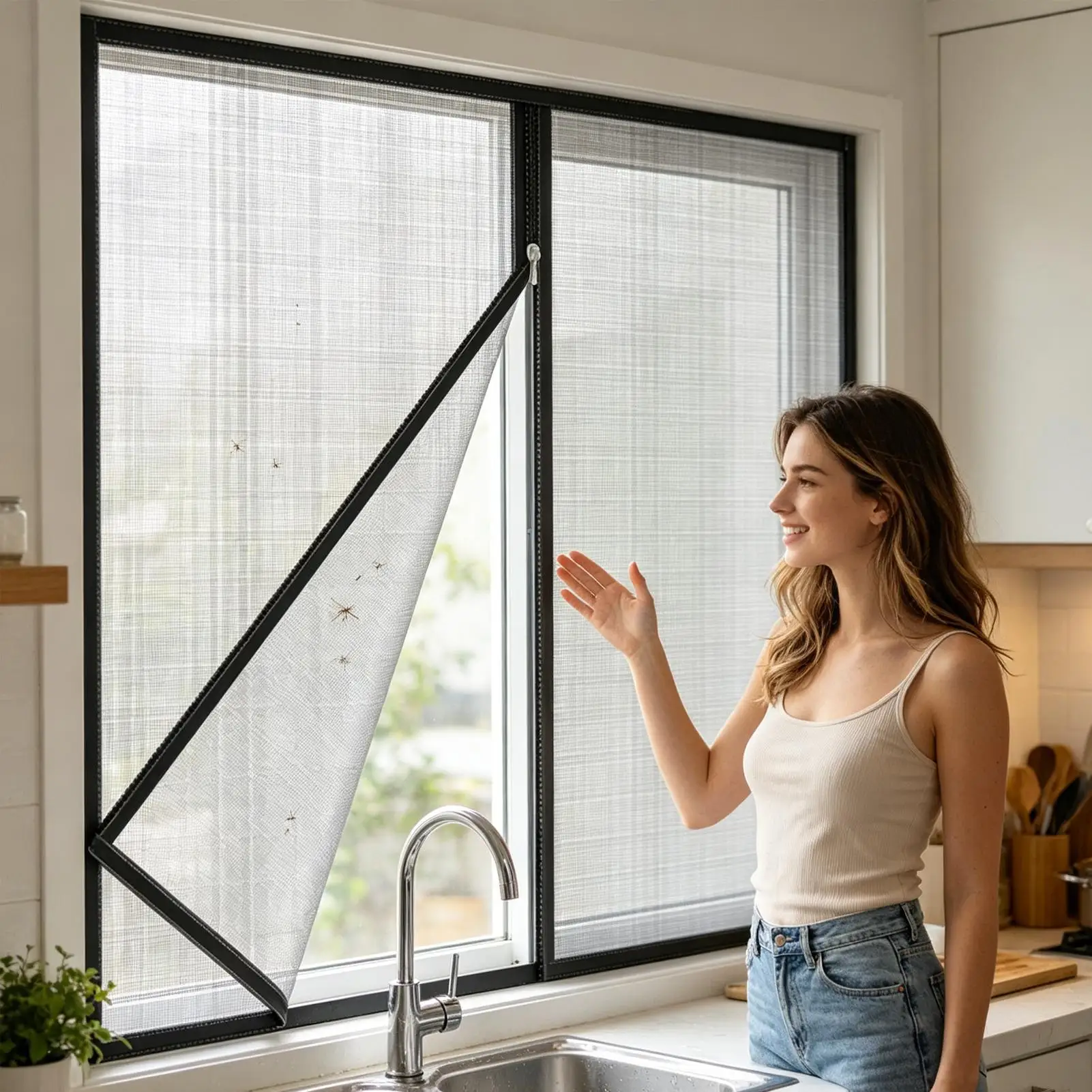 

Self Adhesive Window Screen Gnat-Proof Net with Zipper Window Door Worm Screen for Homeowners Renters Home Office Apartment
