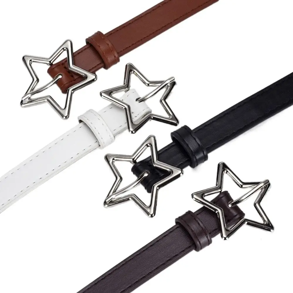 Heart Five-point Star Waistband PU Leather Adjustable Star Belt Metal Buckle Korean Style Women Waist Belt Dress Decoration