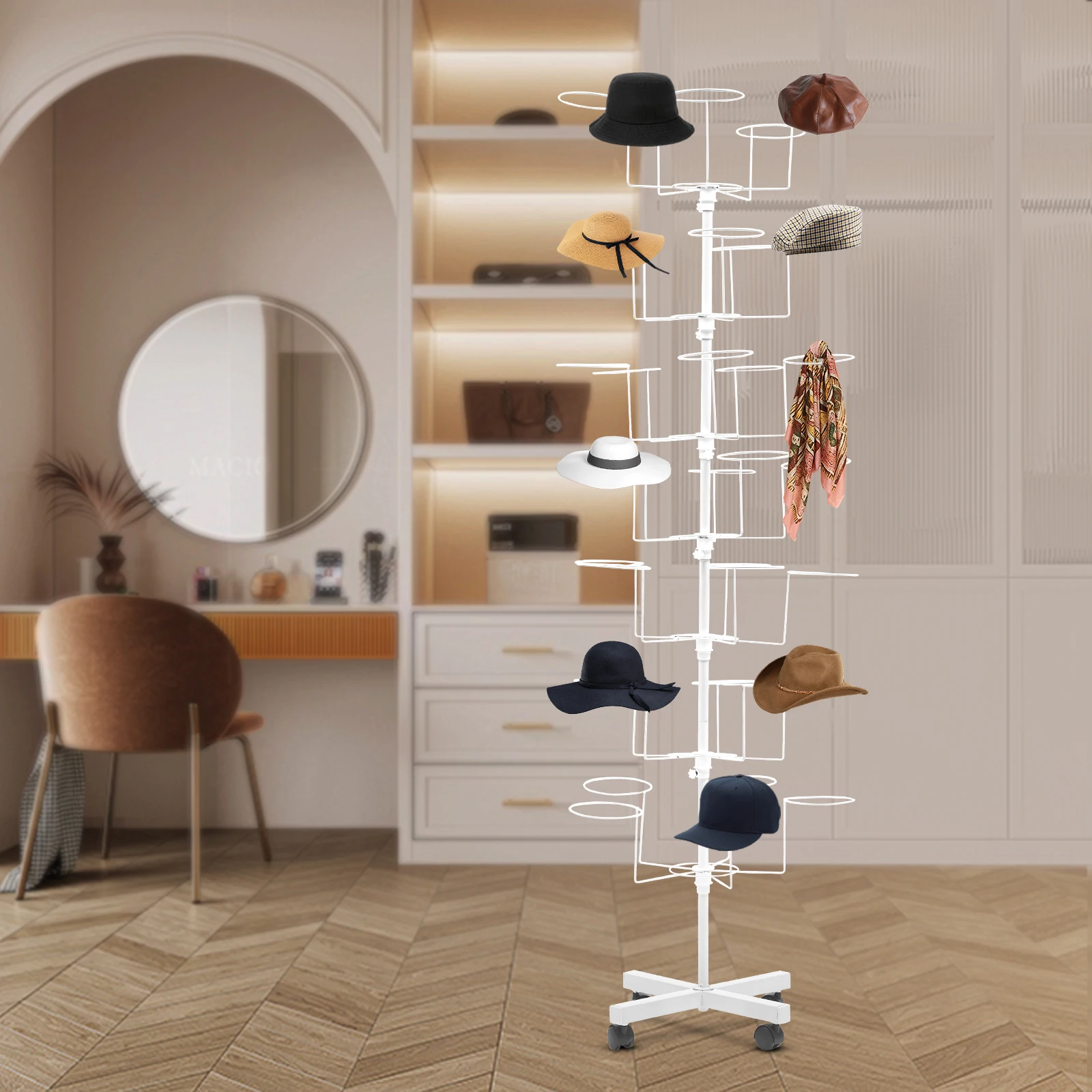 Black/white Fashion Hat Cap Display Retail Rotating Adjustable Metal Stand Hanger Rack