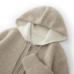 Comfortable and lazy new 100% Merino wool men's hooded sweater loose and thick zipper casual cardigan coat for autumn and winter