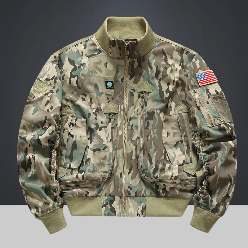 MA-1 American workwear pilot jacket, men's autumn/winter thickened baseball jacket, trendy camouflage jacket, men's fan jacket