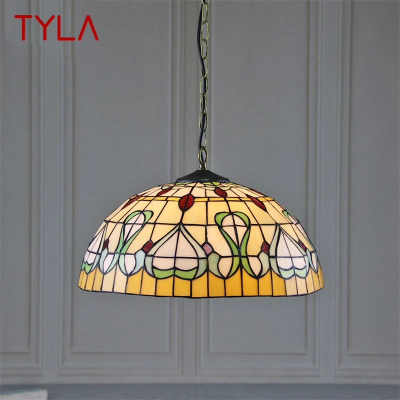 

TYLA Tiffany Glass Pendant Lamp LED Creative Pattern Vintage Hanging Light Decor for Home Dining Room Bedroom Hotel