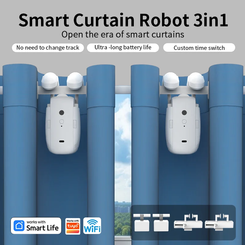 Smart Wi-Fi Curtain Controller 1/2pc No Installation Required App Control with Timer And Light Sensor Compatible with Roman Rod