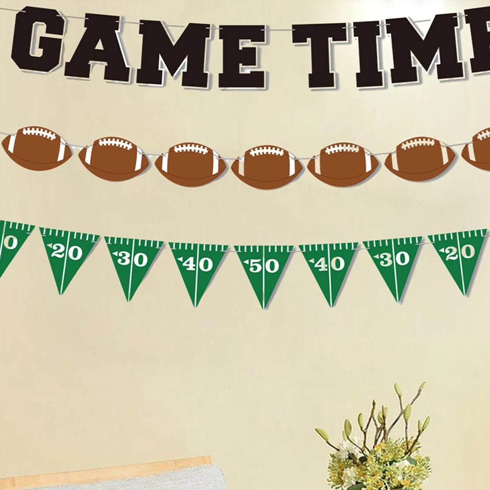 

9 Pieces Football Banner Party Decorations Rugby Hanging Banners Birthday Supplies Paper Triangle Flags Theme