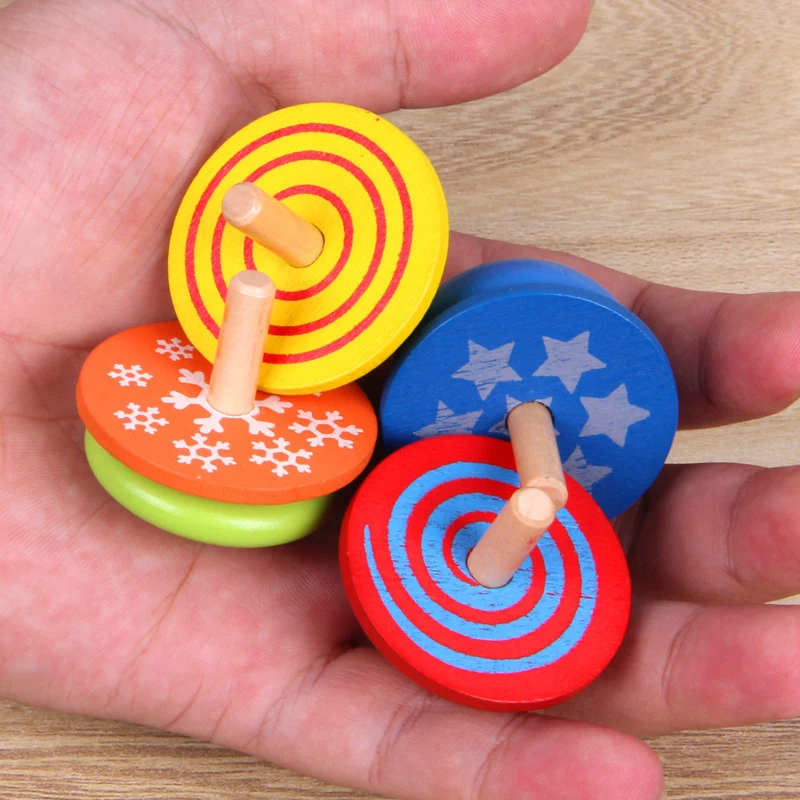 

4Pcs/Lot New Wooden Toy Colorful Spinning Top Montessori Magic Classic Toys Spinning Top Educational Birthday Gift For Kids