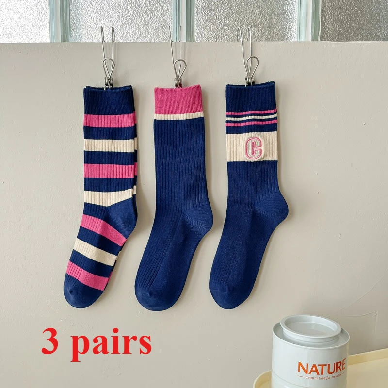 

3 пары осенне-зимних новых женских маленьких носков, корейская версия, простые весенне-осенние носки в полоску