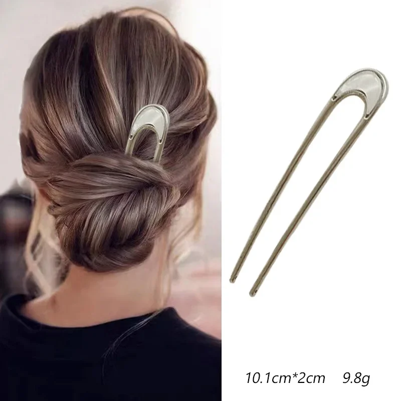 Fashion Luxury Silver Gold Color Elegant Shell Enamel Hairpin for Women Metal U Shape Hair Stick Hairwear Accessories Jewelry