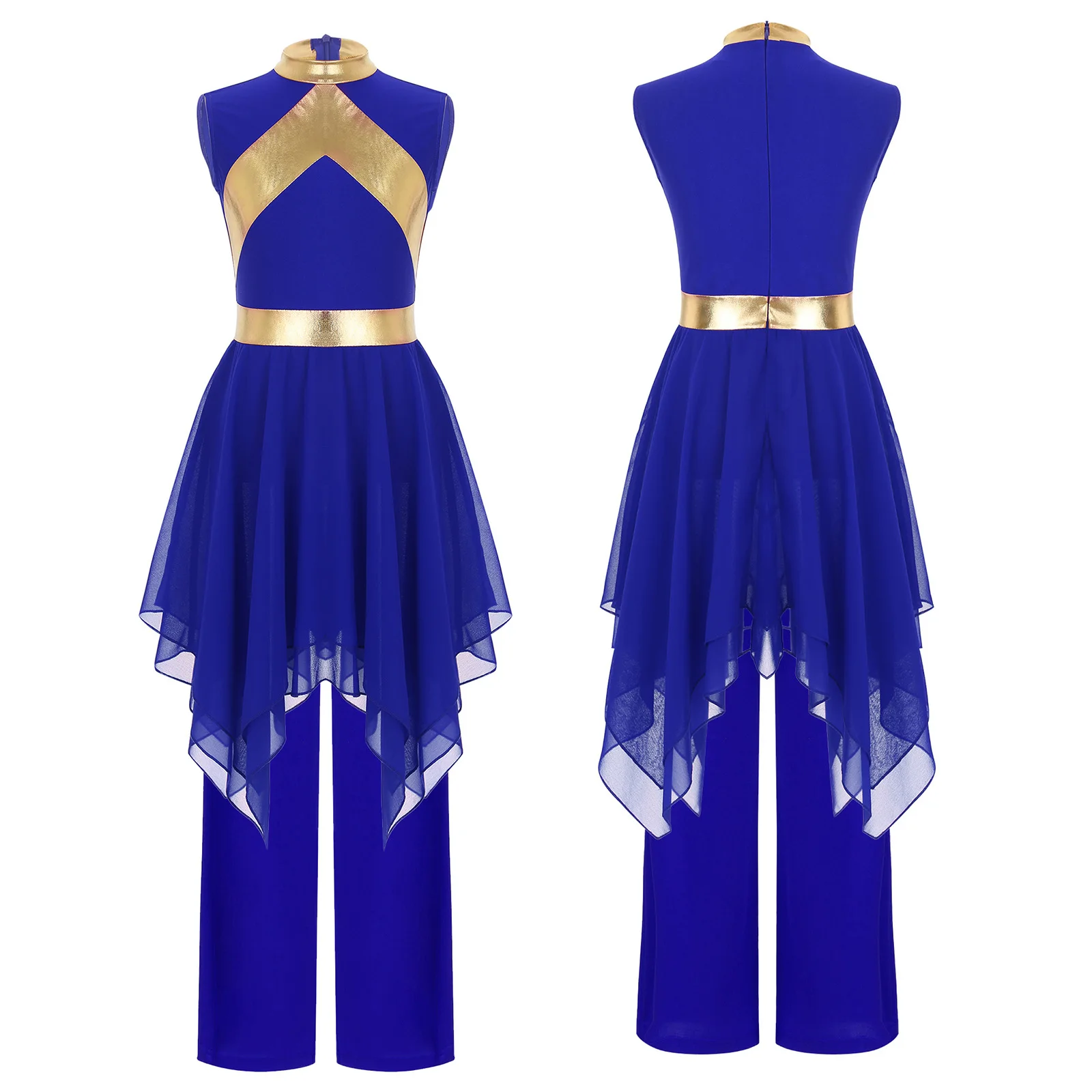 6-16Y الفتيات فستان رقص غنائي الحديث مع بنطال ذو قصة أرجل واسعة الليتورجية العبادة جوقة الثناء الرقص مرحلة الأداء Dancewear #3