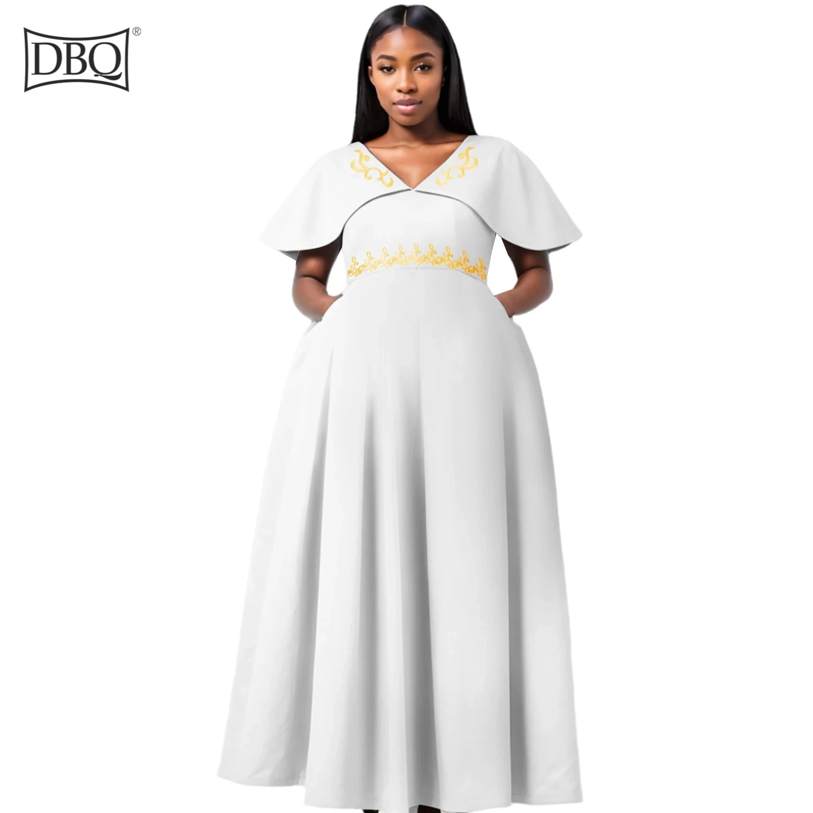 

DBQ High Waist Embroidery Maxi Dress for African Women Elegant Casual Batwing Sleeves High Waist Dresses 42014