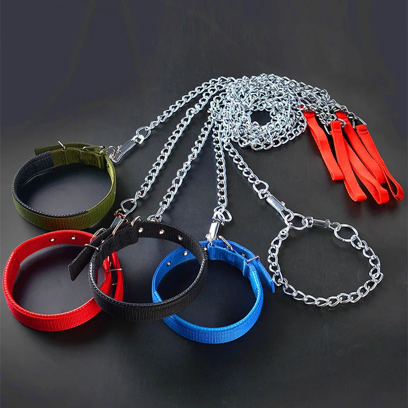 5 size Dog Choke Collar Proof Heavy Duty Chain Dog Leash Pet Metal Lead Handle Necklace leash set for pets