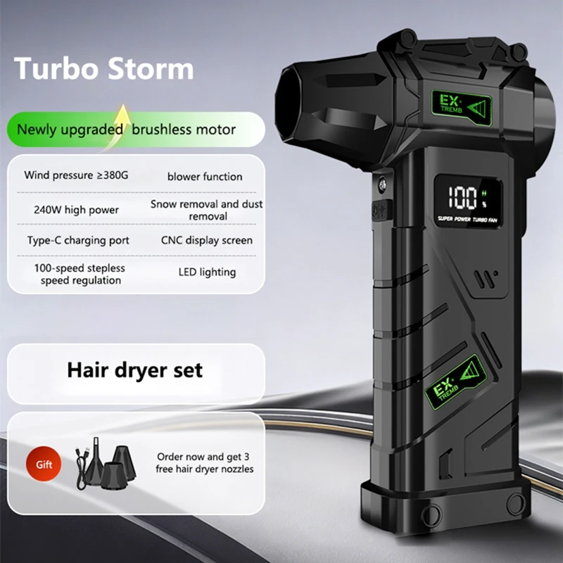 Powerful Violent Fan 990000RPM Turbo Air Blower 380G Thrust High Speed Brushless Turbo Jet Blower With LED Lighting 2026