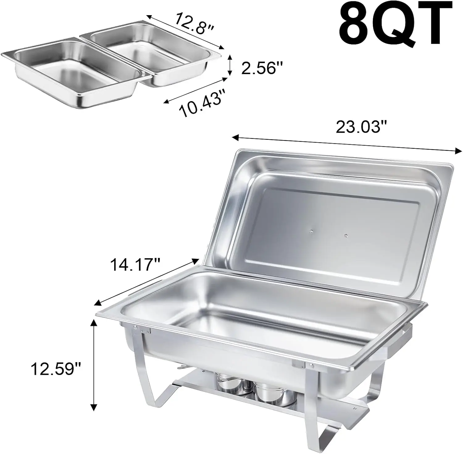 Valgus 2-Pack 8QT Stainless Steel Chafing Dish Buffet Chafer Set with Foldable Frame Water Trays, 2 Full Size, 4 Half Food Pans