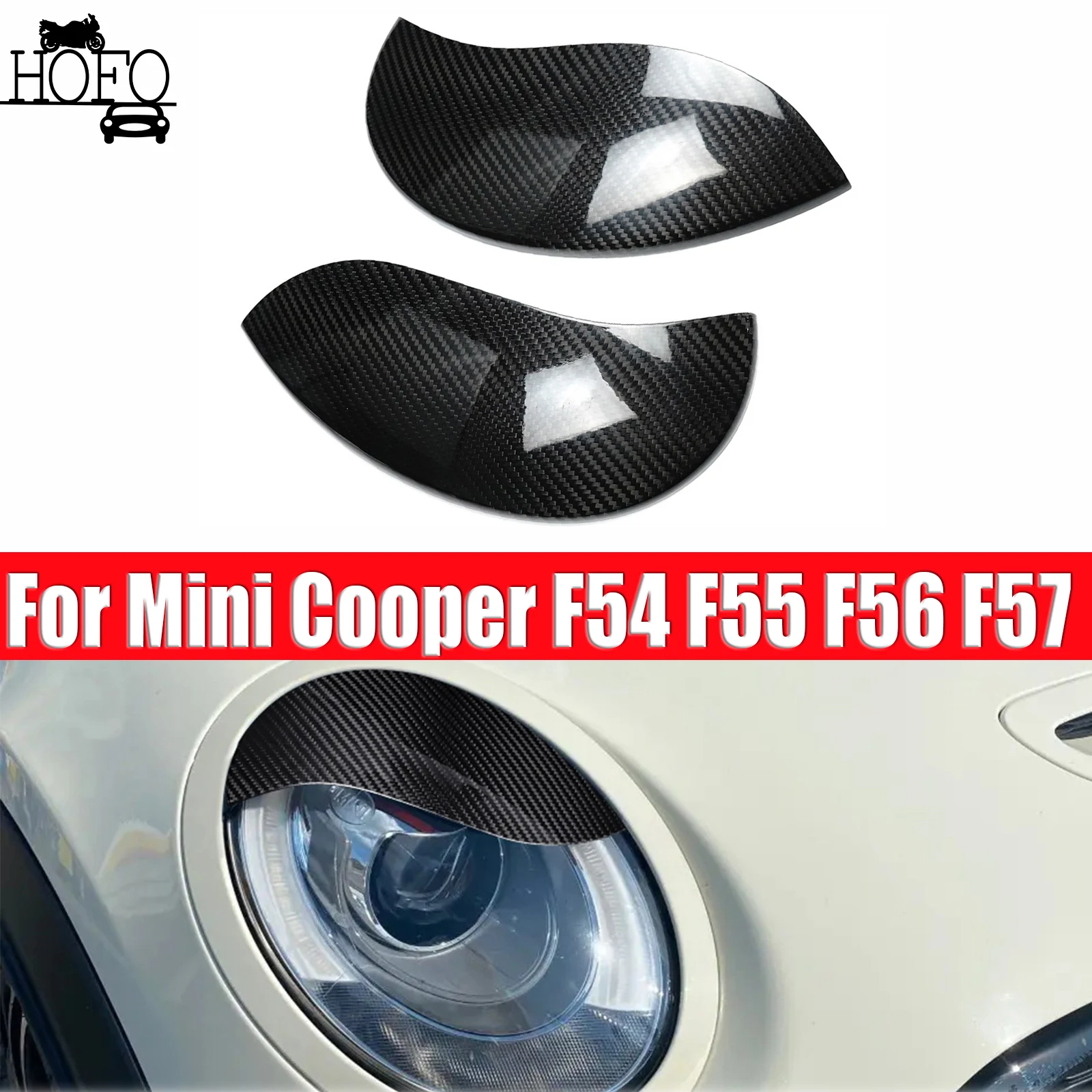 For Mini Cooper F54 F55 F56 F57 Carbon Fiber Car Headlight Eyebrows Cover FRP Front Angry Eyelids