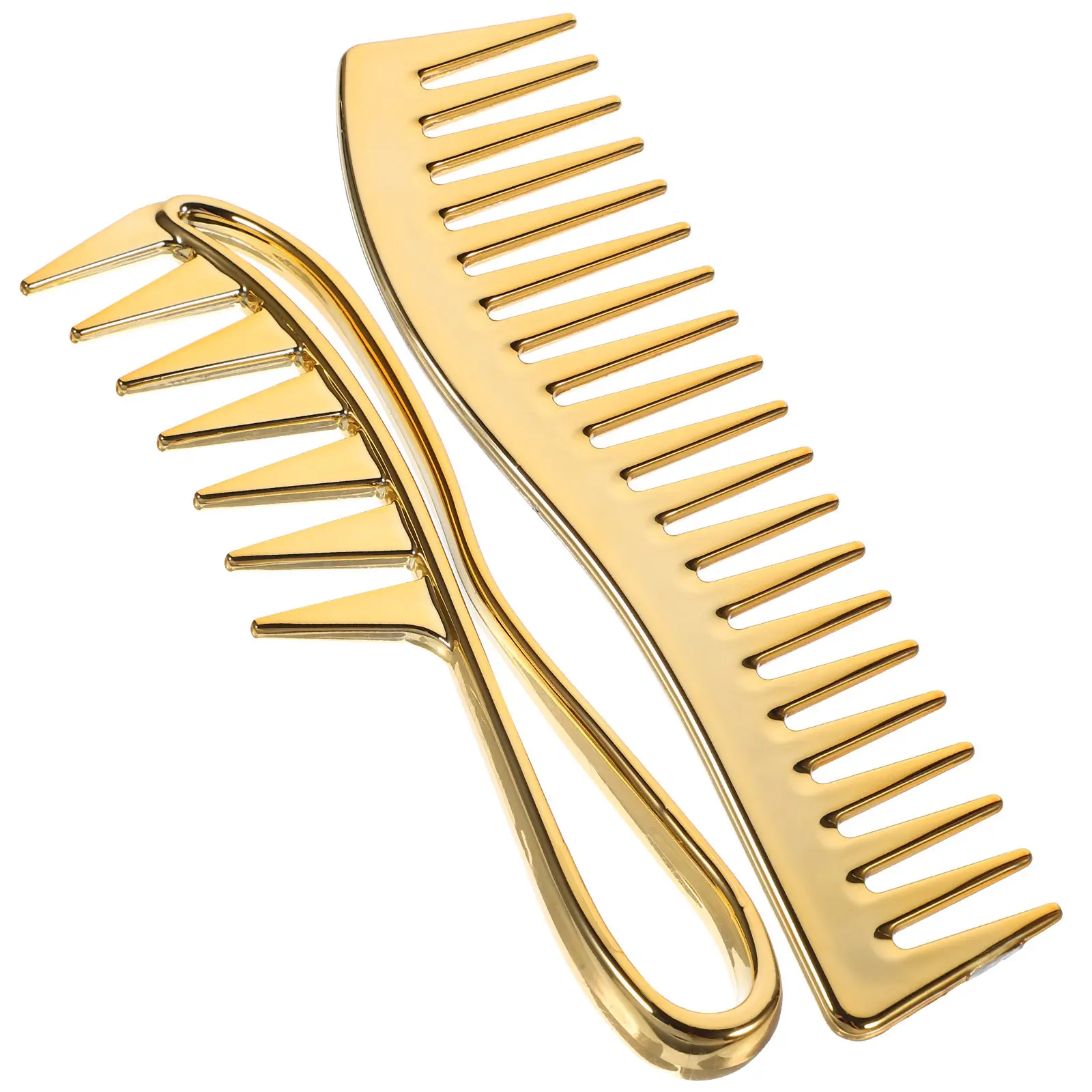 2Pcs Wide Tooth Comb Set Electroplated for Men and Women Hair Detangling Styling Wet Hair Travel Barber Hairdresser Tool