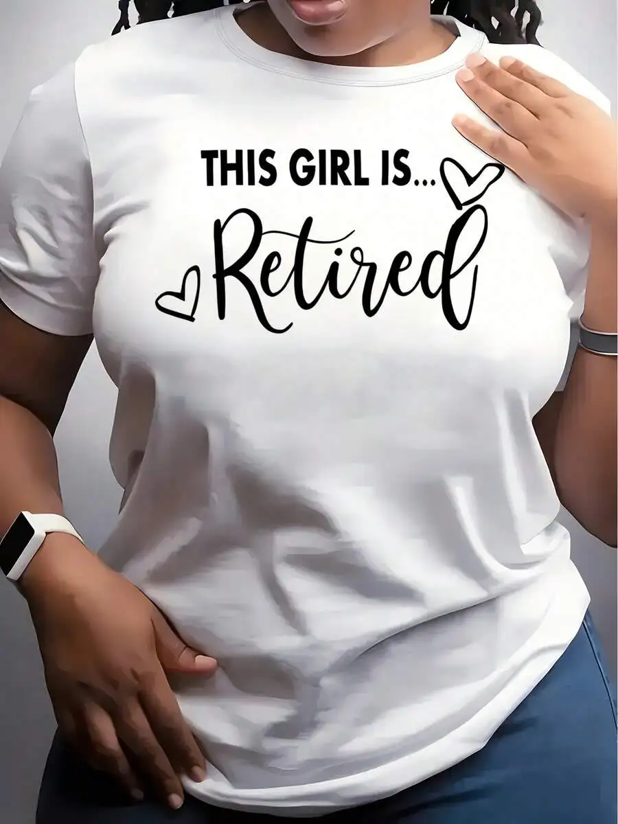 Women's This Is A Retired Woman Retirement Slogan Graphic Print T‑Shirt Crew Neck Short Sleeve Everyday Casual Tee Top