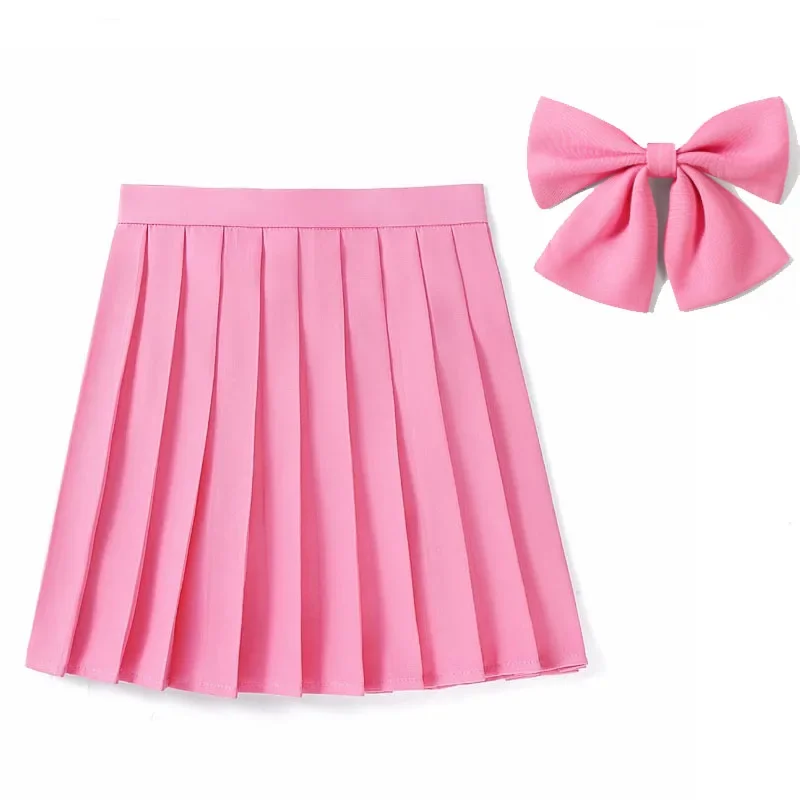 XS-5XL 여성 주름 스커트 넥타이 Bowtie 하라주쿠 프레피 미니 일본 학교 교복 소녀 여름 카와이 짧은 치마 소녀