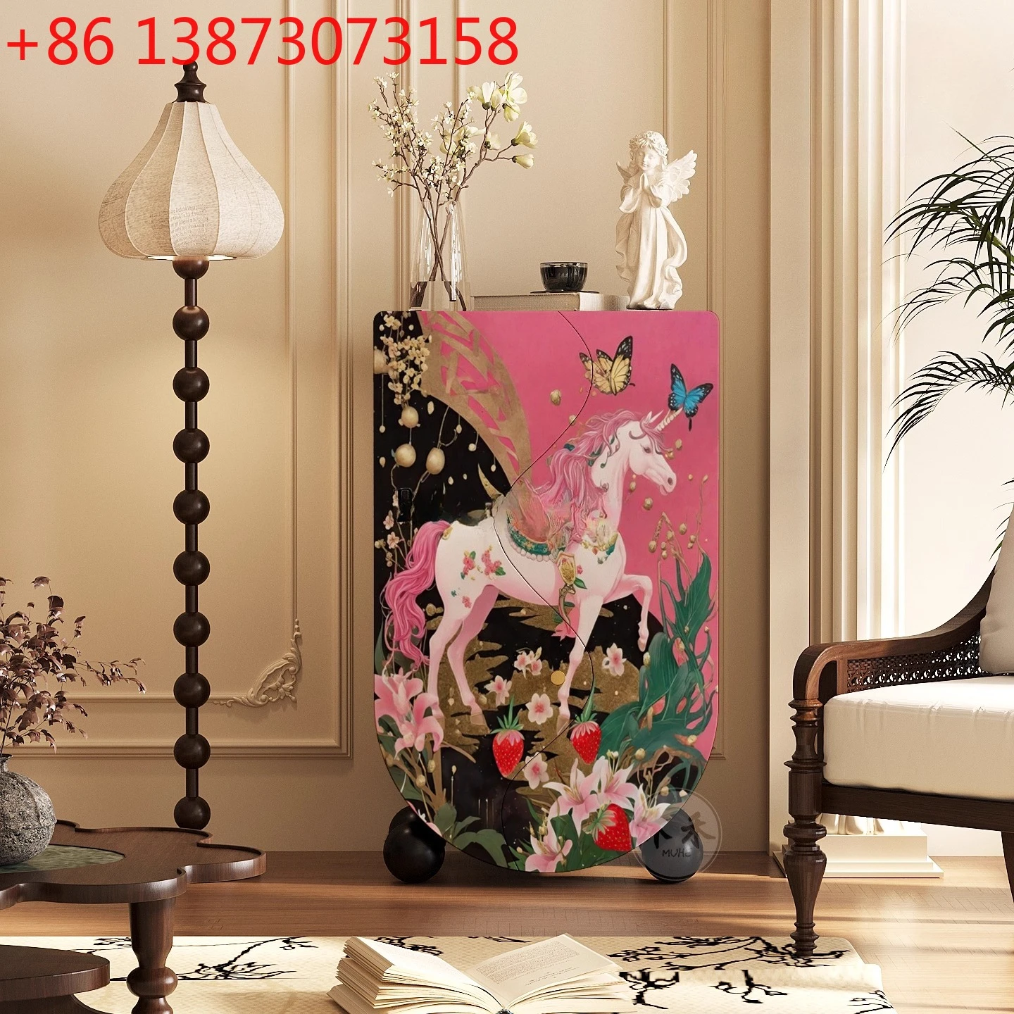 French warm pink home living room bedroom solid wood bucket cabinet against the wall