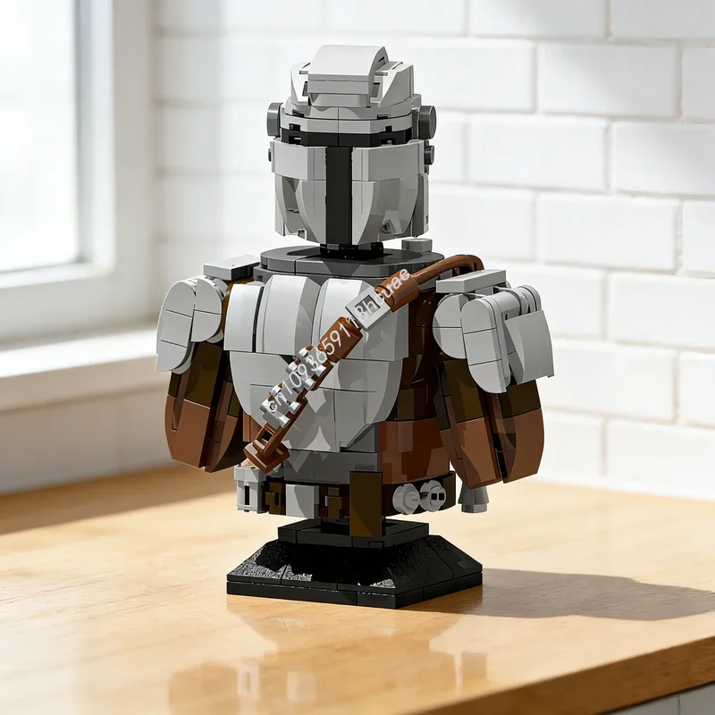478pcs MOC Star Battle The Mandalorian Head Stand Model Building Blocks Architecture Toys Festival Gifts Idea Education Brick