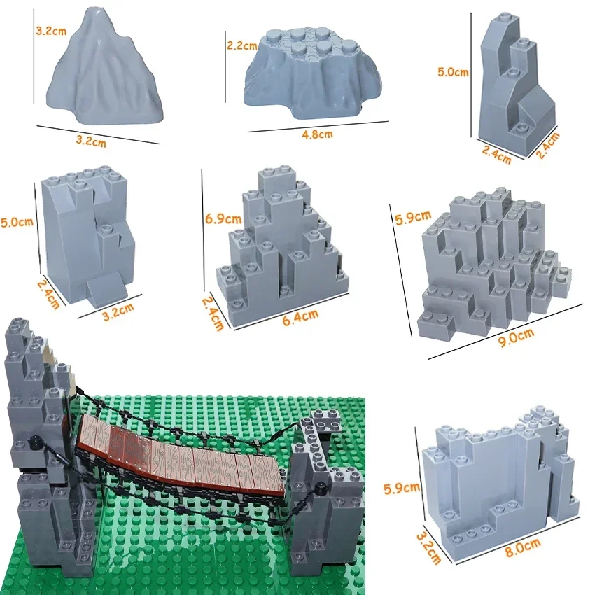 Building Blocks Rock MOC City Street Panel Mountain House Garden Rockery Accessories DIY Parts Hill Stone Bricks