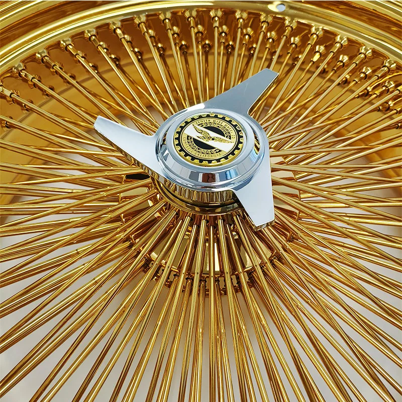 Cross Lace Spokes Gold Wheel Chrome