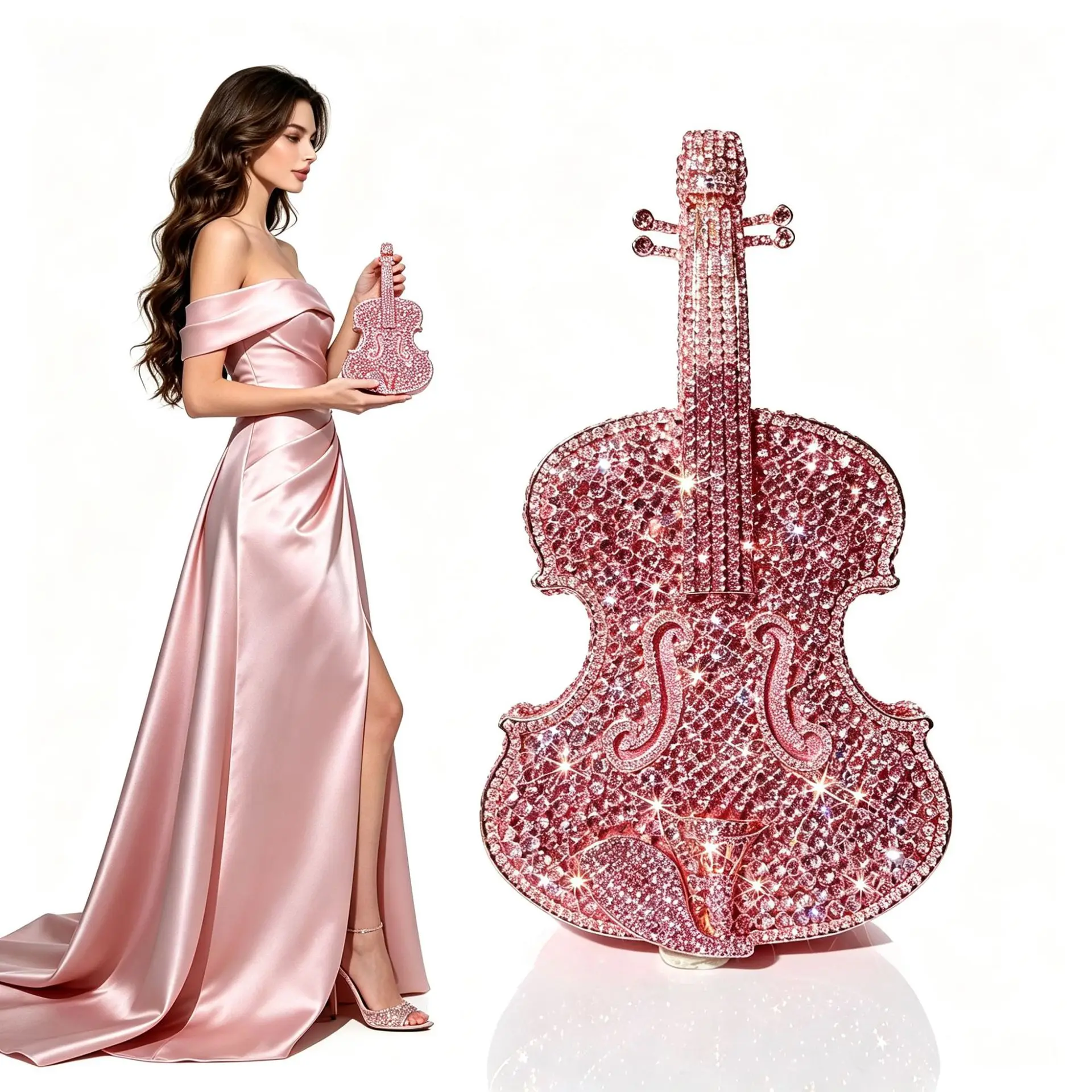 Diamond Dinner Creative Violin Full Diamond Clutch  Banquet Party Dress  Diamond Women's