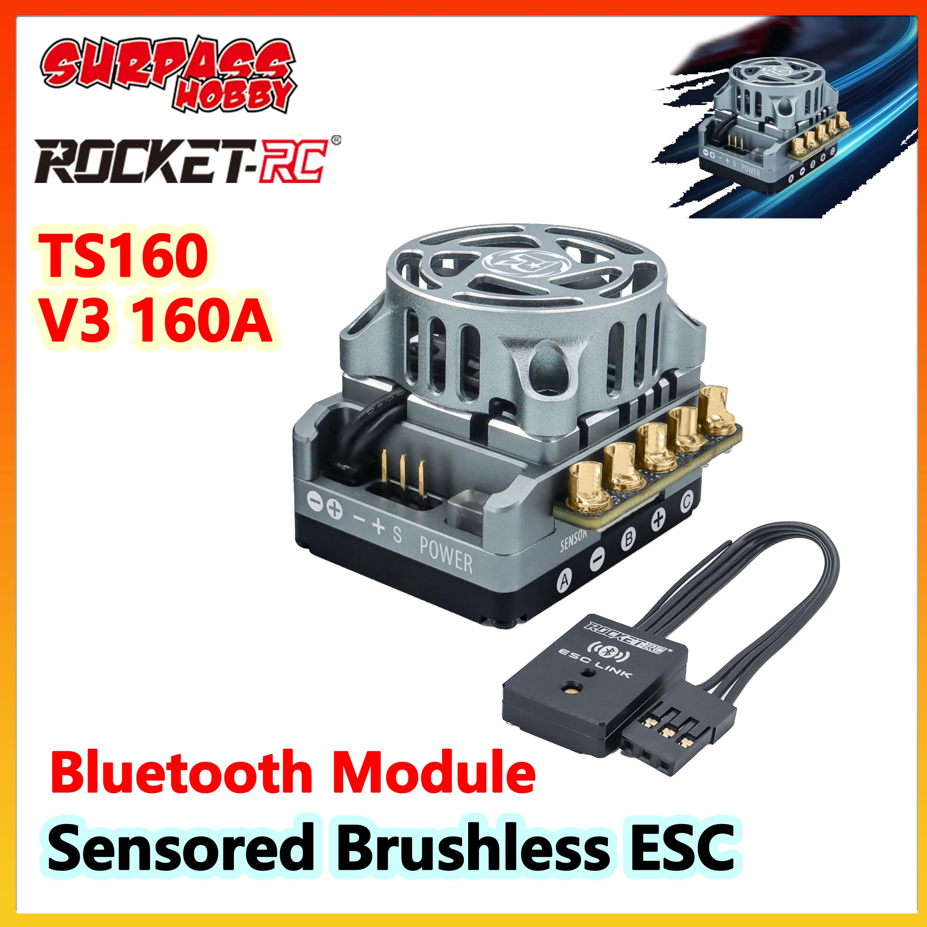 Surpass Hobby Rocket-RC 160A TS160 V3 Sensored Brushless ESC Bluetooth Module Upgrade for 1:10 RC Racing Drift Crawler Car Part