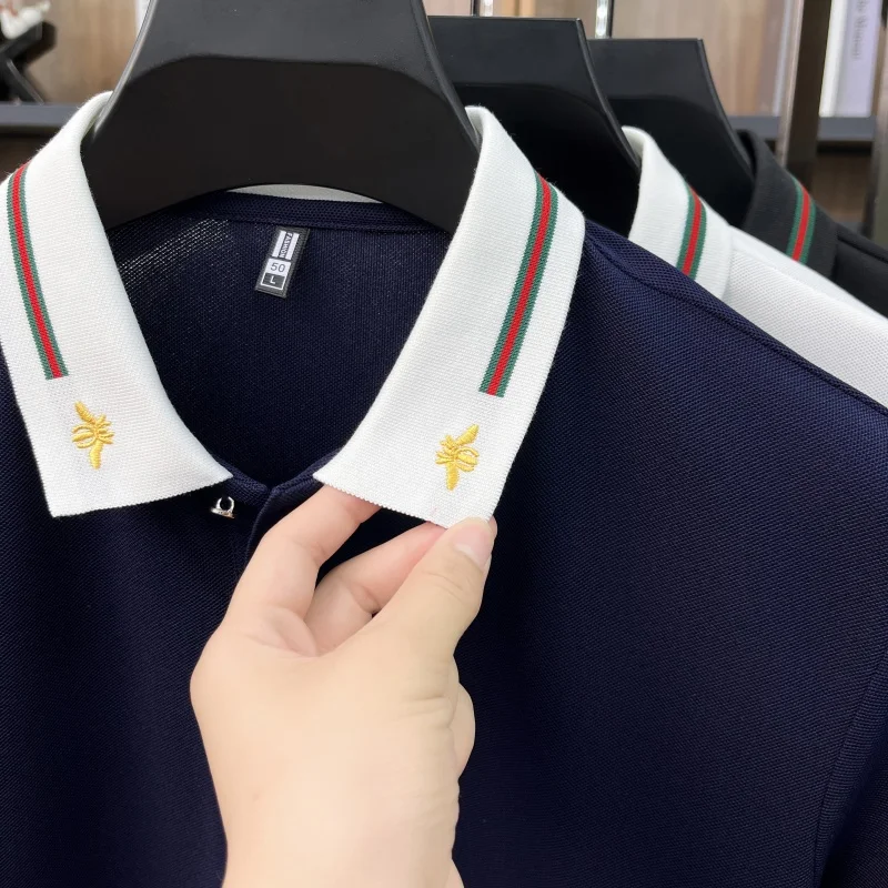 Luxusmarke Kurzarm Herren POLO Shirt Mode Boutique Bienenstickerei Design Neue Tops Sommer Freizeit Komfort Atmungsaktives T-Shirt – Detail 14