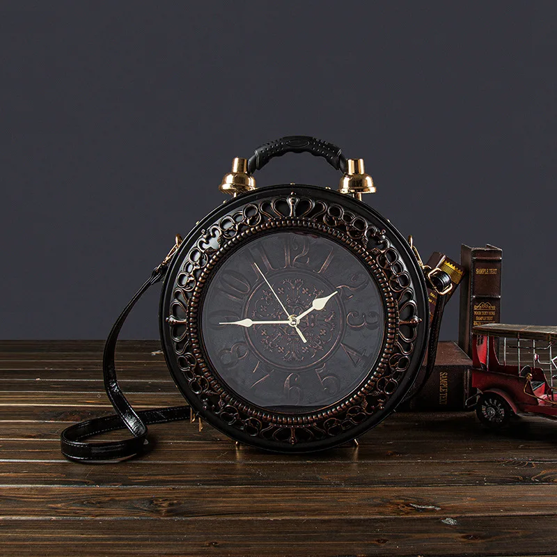 Pu Leather Handbags Fashion Real Clock Shoulder Bag Casual Women Evening Crossbody Bags,Vintage Steampunk Female Messenger Bags