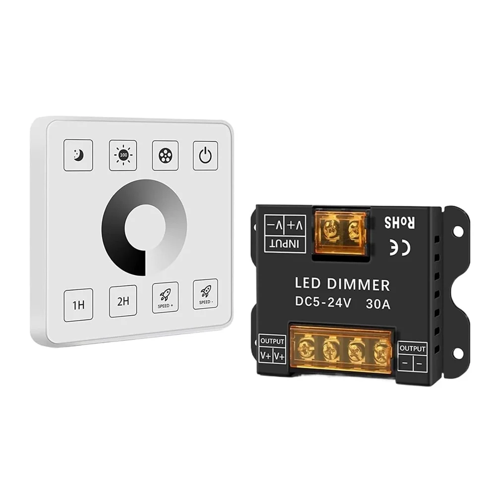 2 Channel LED Strip Dimmer 5V to 24V DC Input Touch Control Dimmer for 12V 24V LED Strips with Encrypted 433MHz Remote