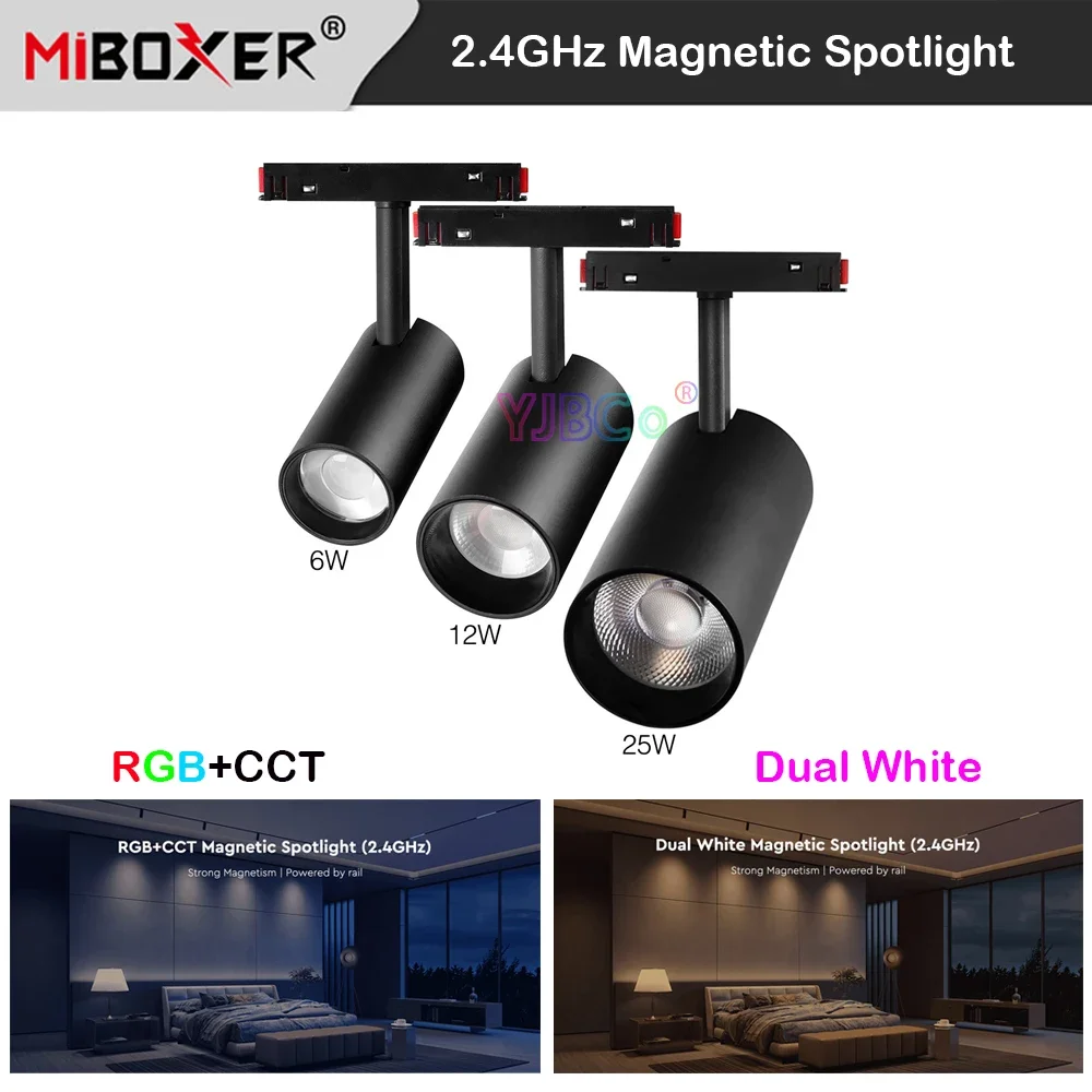 Miboxer RGBCCT/Dual White CCT 2.4GHz Magnetic LED Spotlight 6W 12W 25W Smart Ceiling Light 48V Milight 2.4G RF Remote Control