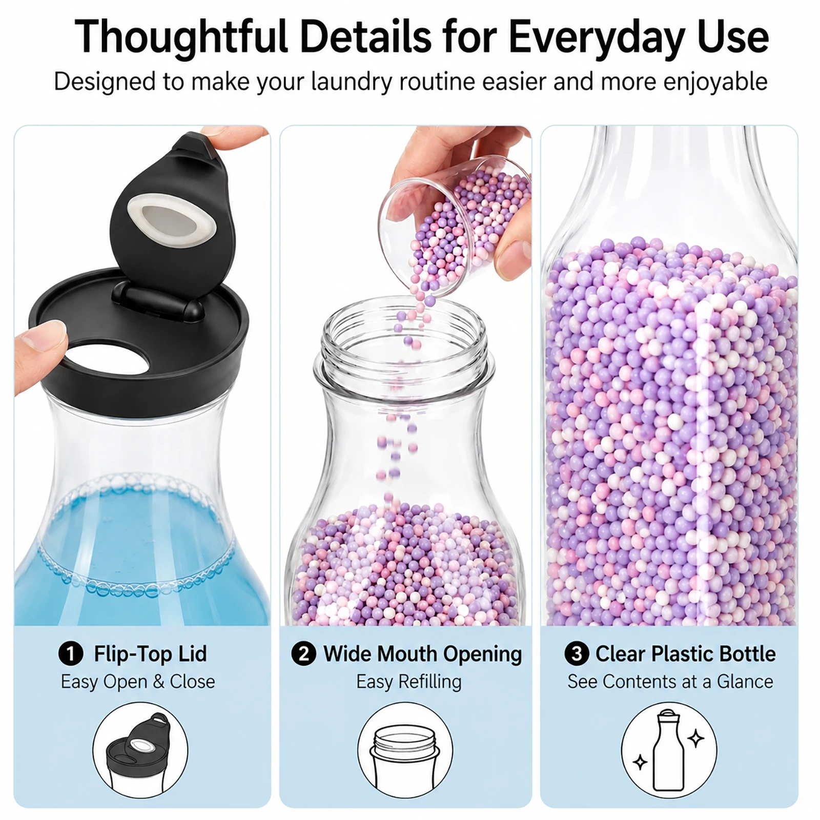 3Pack Clear Laundry Room Containers Laundry Soap Dispenser Bottle Set for Liquid Detergent Scent Boosters Softener view 3
