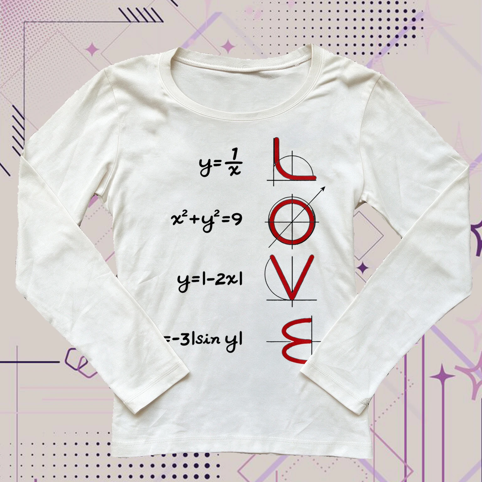 Funny Math Equation LOVE Graph Print Women Y2K Slim Tank Top Long Sleeve Tshirt Academia Streetwear Aesthetic Tees